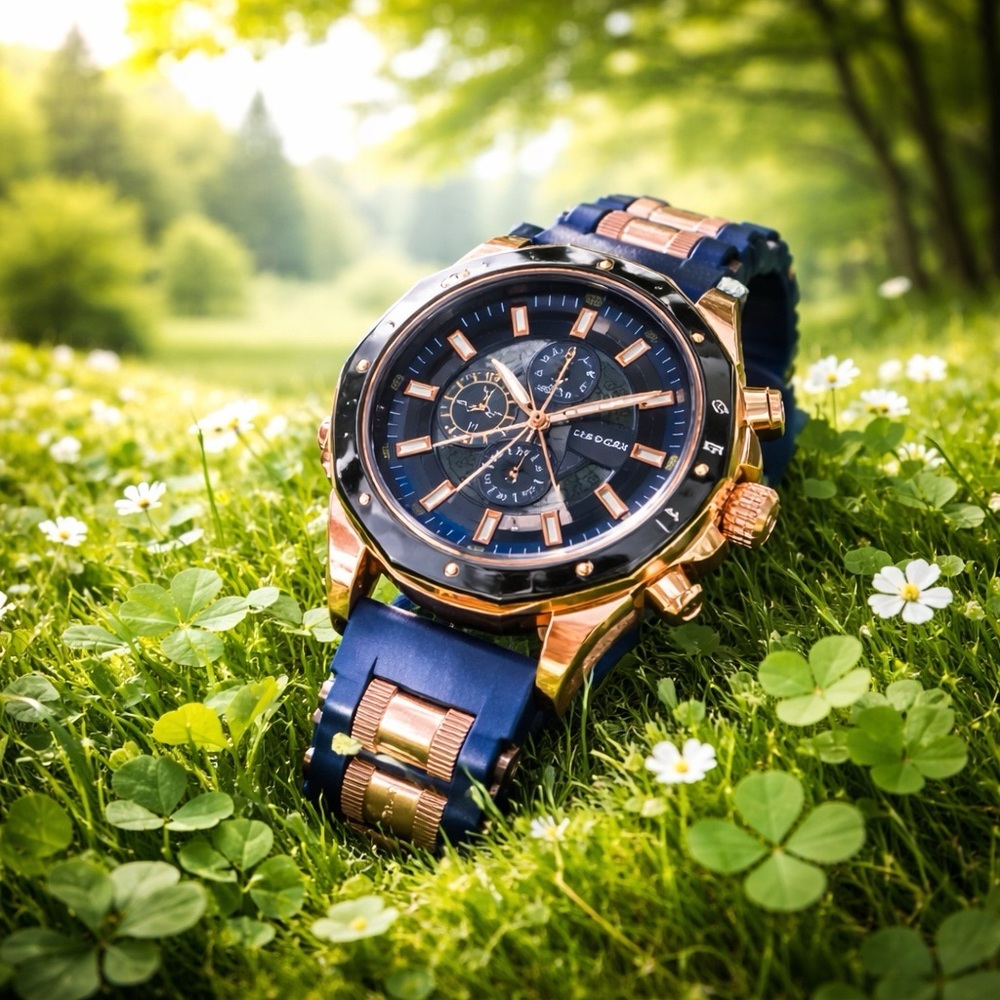 Blue and Rose Gold Chronograph Watch